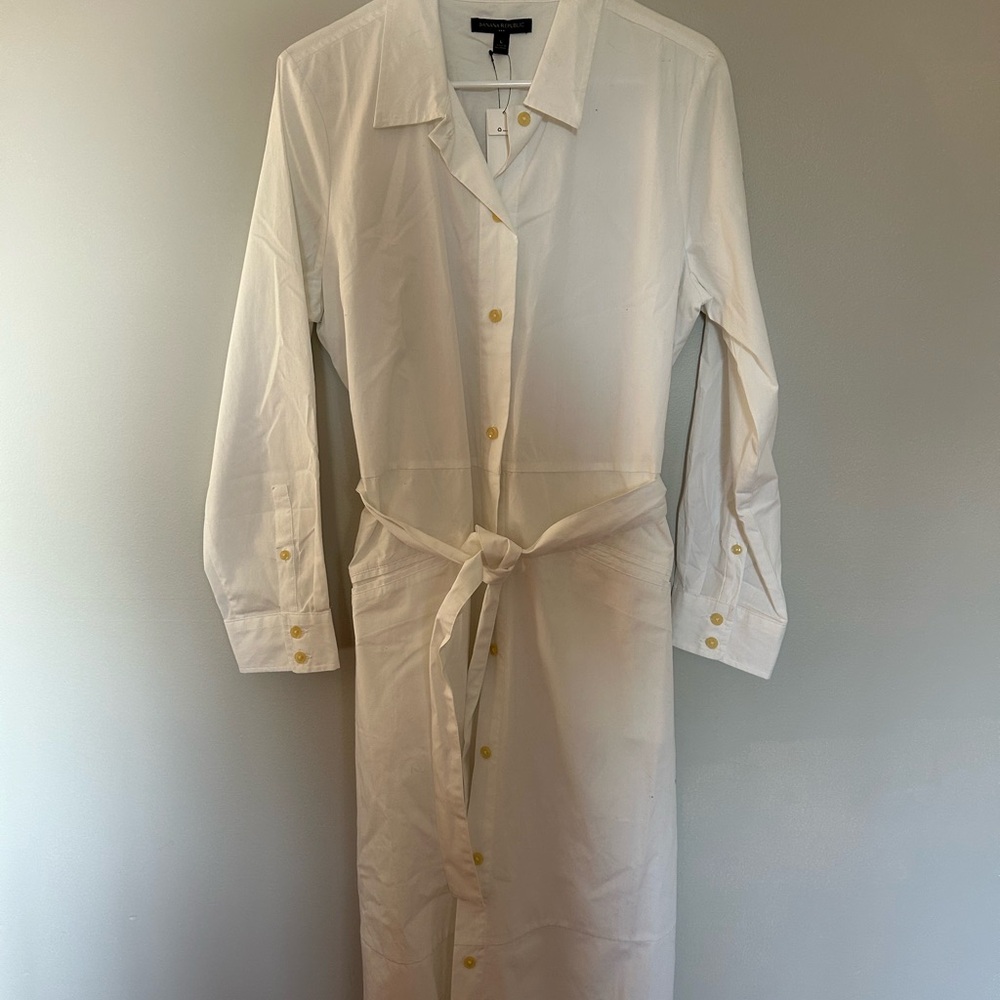 Banana Republic white Long Sleeve Shirt Dress with Tie Waist - Picture 5 of 8
